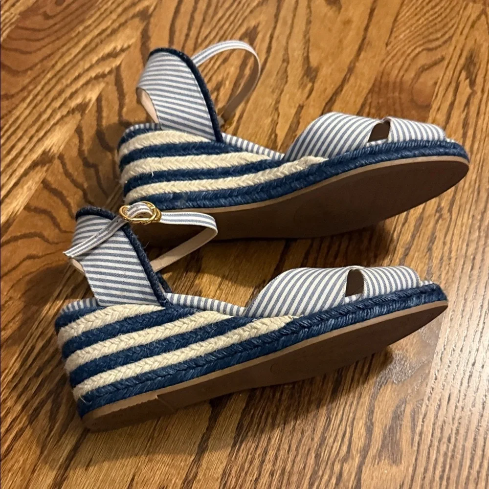Stuart Weitzman Navy and White Espadrille Sandals